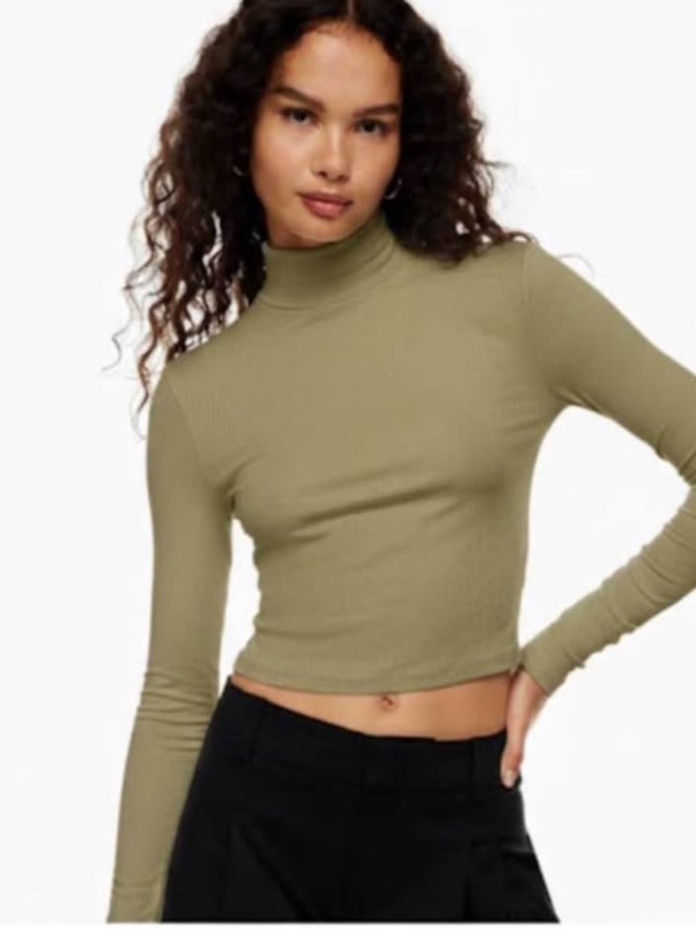 Sunday Best Aritzia size small Women's Olive Ribbed Mock Neck Long Sleeve Top